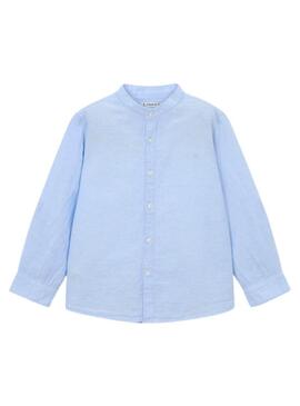 Camicia Mayoral da ragazzo in lino blu stile mao