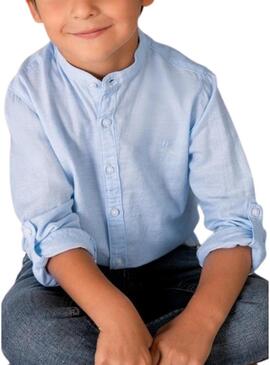Camicia Mayoral da ragazzo in lino blu stile mao