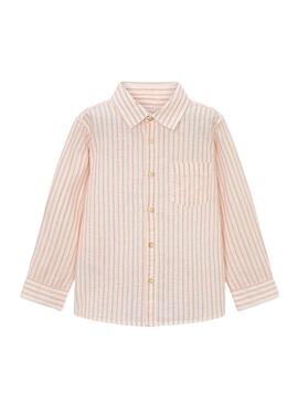 Camicia Mayoral in lino a righe bianche e arancioni per bambino