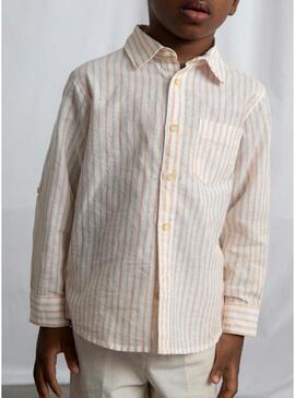 Camicia Mayoral in lino a righe bianche e arancioni per bambino