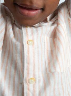 Camicia Mayoral in lino a righe bianche e arancioni per bambino