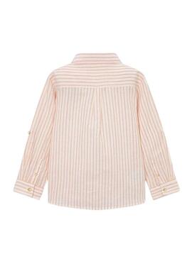 Camicia Mayoral in lino a righe bianche e arancioni per bambino