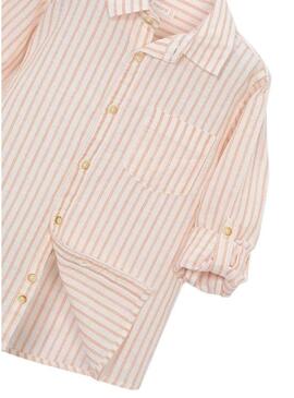 Camicia Mayoral in lino a righe bianche e arancioni per bambino