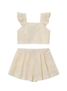 Set Mayoral di top e short beige per bambina