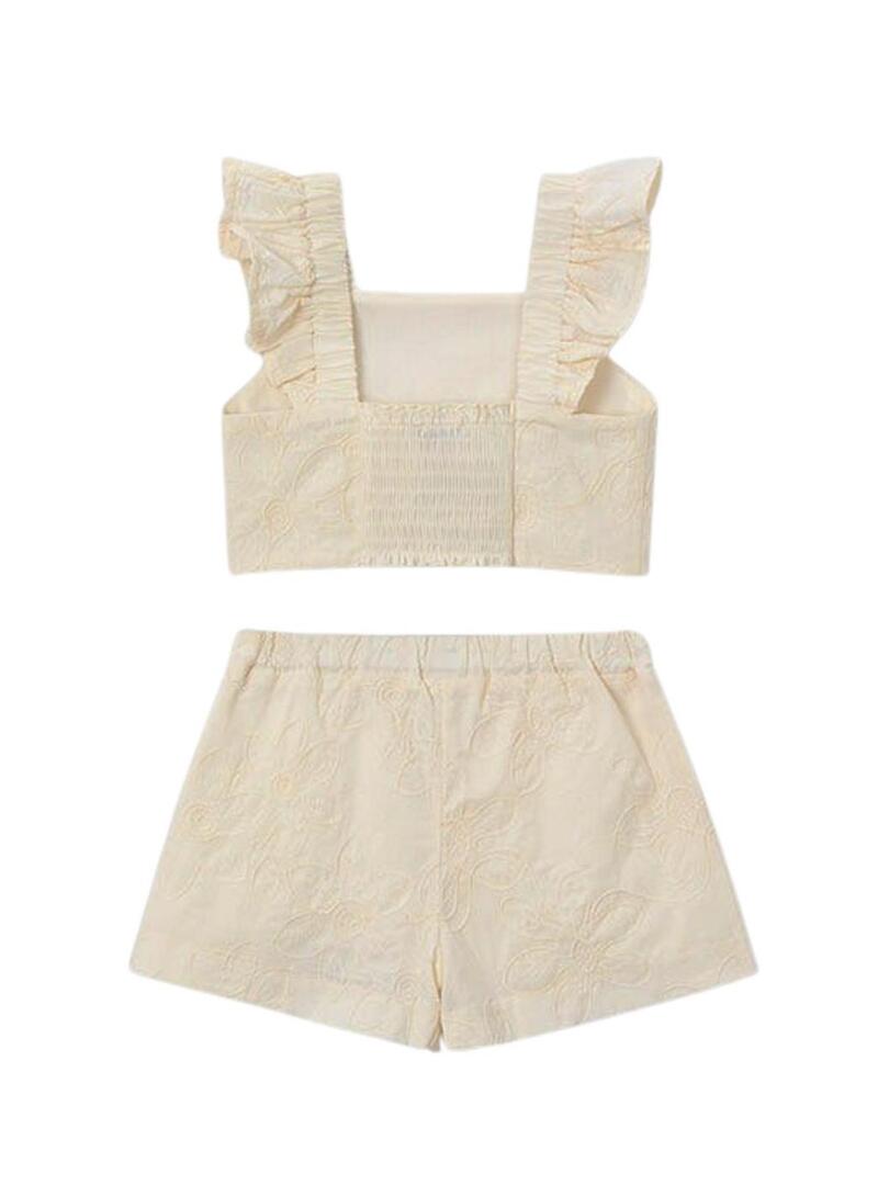 Set Mayoral di top e short beige per bambina