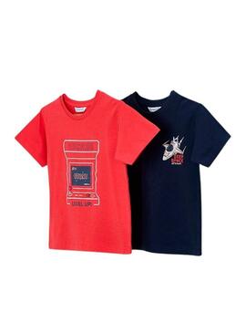Set di due magliette Mayoral videogame rosse e blu navy per bambino