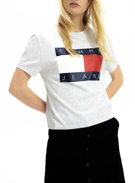T-Shirt Tommy Jeans Flag Grigio Per Donna