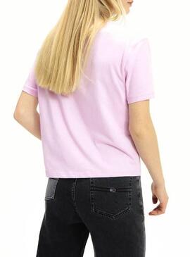 T-Shirt Tommy Jeans Flag Rosa per Donna
