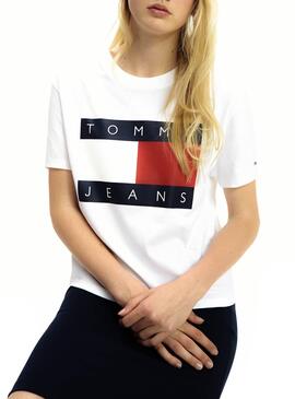 T-Shirt Tommy Jeans Flag Bianco Donna
