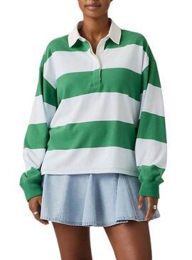 Maglia a righe verde e blu a righe da rugby Levis Reenie per donna.
