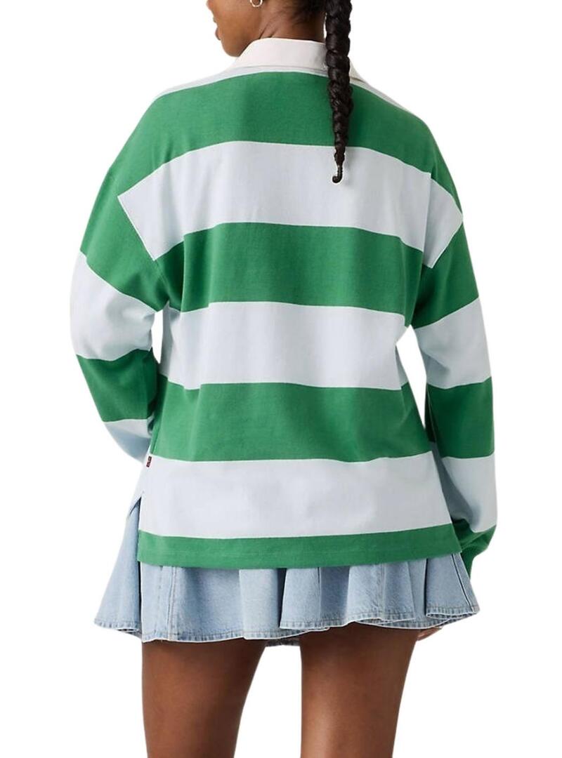 Maglia a righe verde e blu a righe da rugby Levis Reenie per donna.