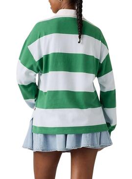 Maglia a righe verde e blu a righe da rugby Levis Reenie per donna.