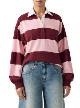 Maglia a righe rosa e granata polo Levis Reenie rugby per donna