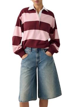 Maglia a righe rosa e granata polo Levis Reenie rugby per donna