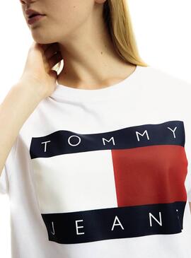 T-Shirt Tommy Jeans Flag Bianco Donna