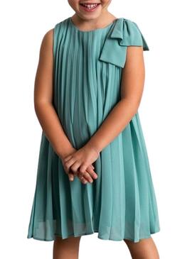 Abito Mayoral plissettato blu turchese per bambina