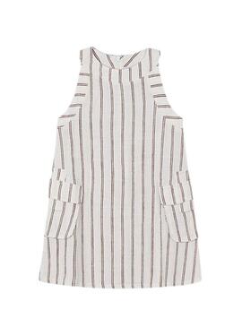 Abito Mayoral in lino bianco a righe per bambina.