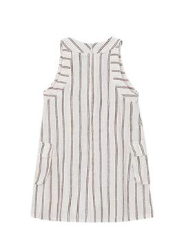 Abito Mayoral in lino bianco a righe per bambina.