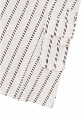 Abito Mayoral in lino bianco a righe per bambina.