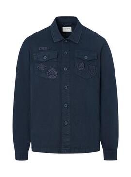 Camicia sovrapposta Silbon con toppe blu scuro per uomo