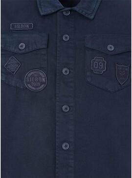 Camicia sovrapposta Silbon con toppe blu scuro per uomo