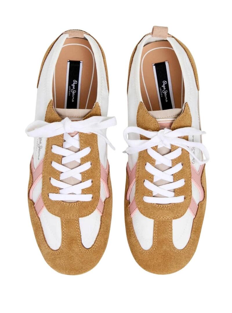 Sneakers Pepe Jeans Noa Sporty bianche e senape per donna