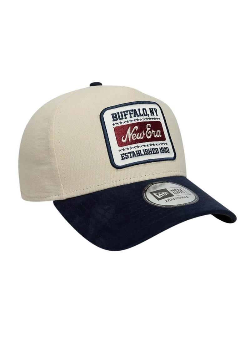 Cappello New Era Patch Suede 9FORTY beige e blu scuro per uomo e donna.