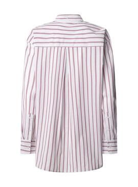 Camicia a righe Pepe Jeans Lenoir rosa e bianca per donna