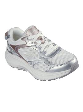 Scarpe da corsa Skechers Go Run 2.0 bianche e argento per donna.