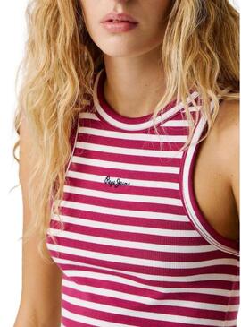 Maglietta Pepe Jeans Marian rosa e bianca per donna