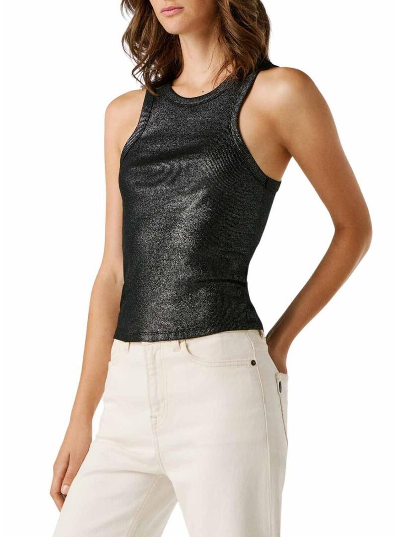 Top Pepe Jeans Birdey nero metallizzato per donna