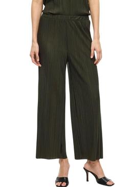 Pantaloni Vila Viplisa verde plissettati per donna.