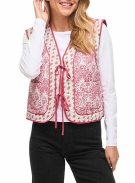 Gilet Vila Delphine boho corallo e bianco per donna