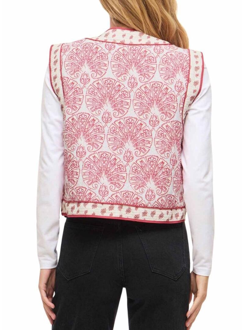 Gilet Vila Delphine boho corallo e bianco per donna