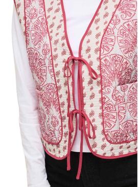Gilet Vila Delphine boho corallo e bianco per donna