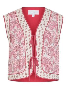 Gilet Vila Delphine boho corallo e bianco per donna