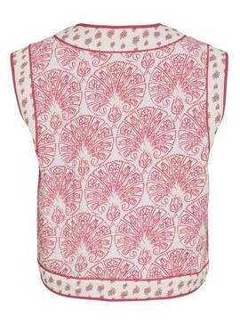 Gilet Vila Delphine boho corallo e bianco per donna