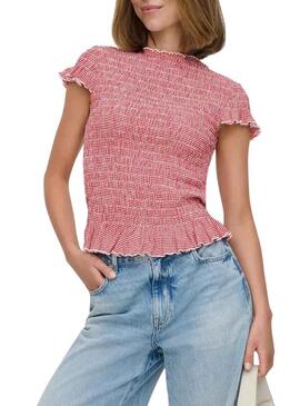 Maglia Only Celle stampata vichy rossa per donna.