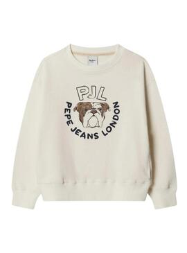 Felpa Pepe Jeans Bulldog Wilfred beige per bambino
