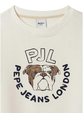 Felpa Pepe Jeans Bulldog Wilfred beige per bambino