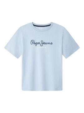 Maglietta Pepe Jeans New Arta logo azzurro chiaro per bambino