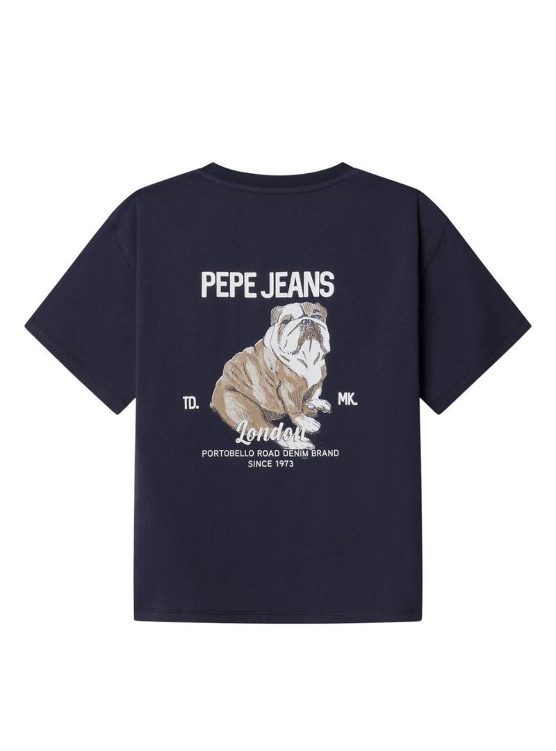 Maglietta Pepe Jeans Cutbert in blu scuro per bambino.