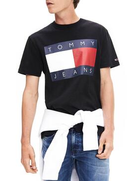 T-Shirt Tommy Jeans Flag Nero per Uomo