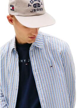 Camicia Tommy Jeans Seersucker a righe blu per uomo