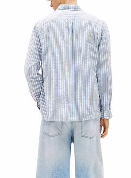 Camicia Tommy Jeans Seersucker a righe blu per uomo