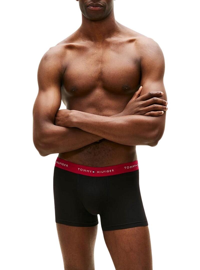 Confezione da 3 boxer Tommy Hilfiger Trunk Signature neri con cintura multi per uomo.