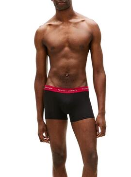 Confezione da 3 boxer Tommy Hilfiger Trunk Signature neri con cintura multi per uomo.