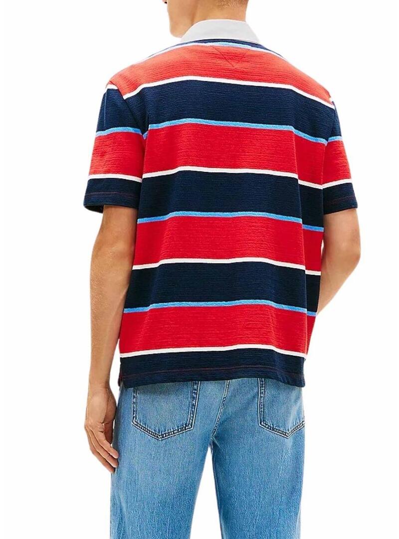Maglia a righe Tommy Jeans Stripes Rugby rosso per uomo
