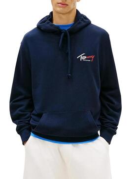 Felpa Tommy Jeans Sign con cappuccio blu marino per uomo
