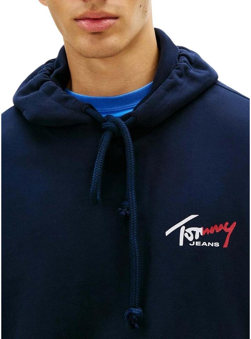 Felpa Tommy Jeans Sign con cappuccio blu marino per uomo